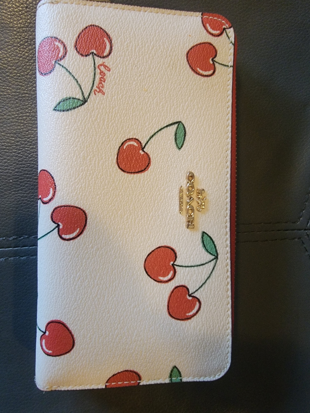 Large Coach Cherry Print White Wallet